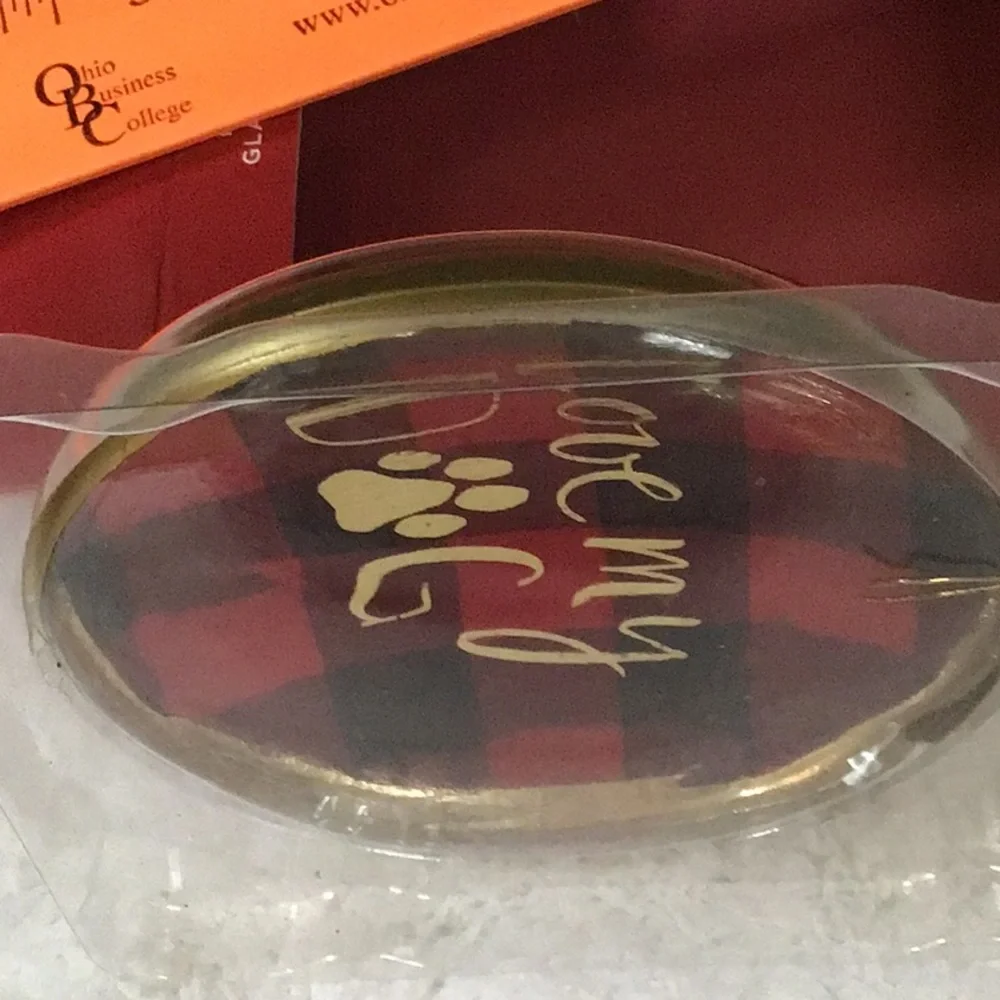 I Love My Dog Red & Black Plaid Hand Blown‎ Glass Ornament NWT